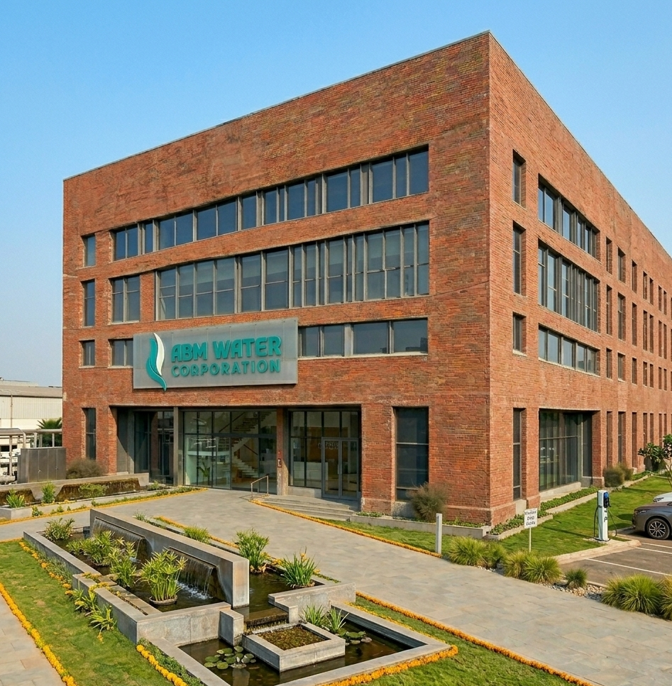 ABM Water Corporation headquarters with landscaped water feature